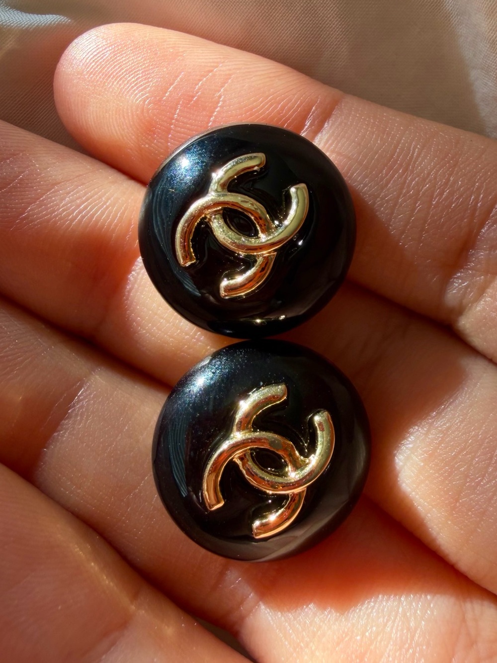CHANEL Black and Gold CC Earrings